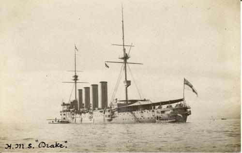 Malaga: Acorazado ingles H.M.S. "Drake" 1906