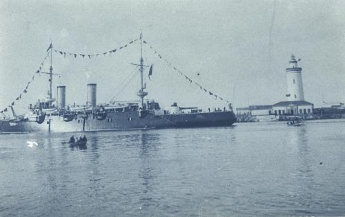 Malaga: Crucero Cataluña entrando en el puerto. 1-1-1911