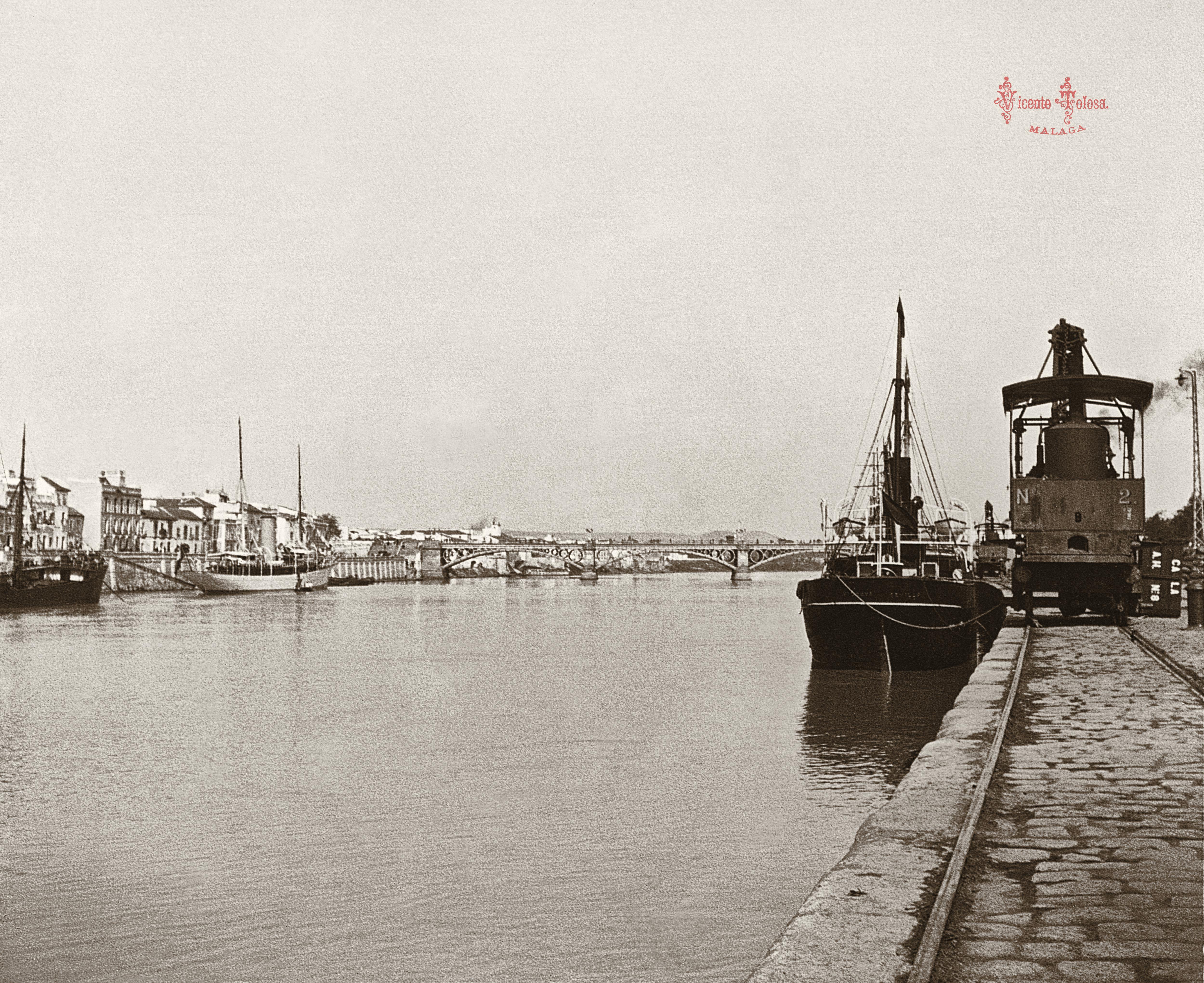 Sevilla: Rio Guadalquivir y muelle. 1906. (positivo en vidrio)