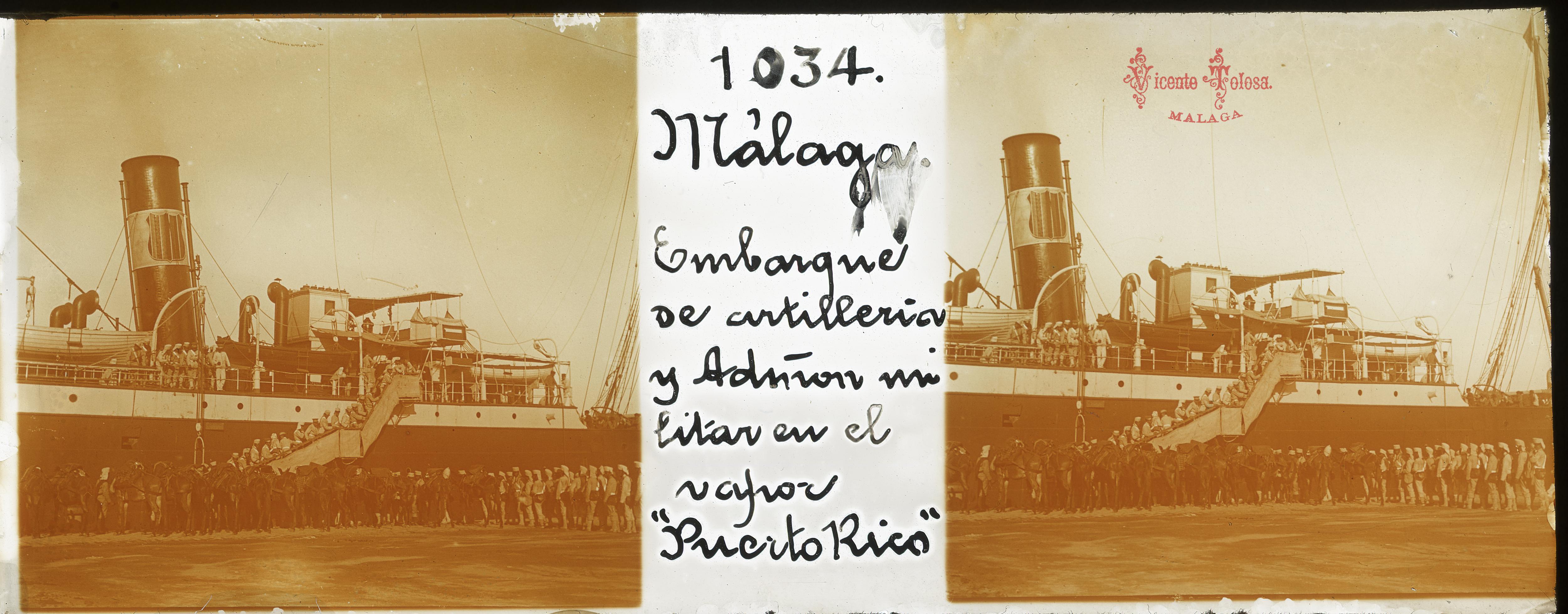 Malaga: Embarque de artillería y Admón. militar en el vapor "Puerto Rico". 1909