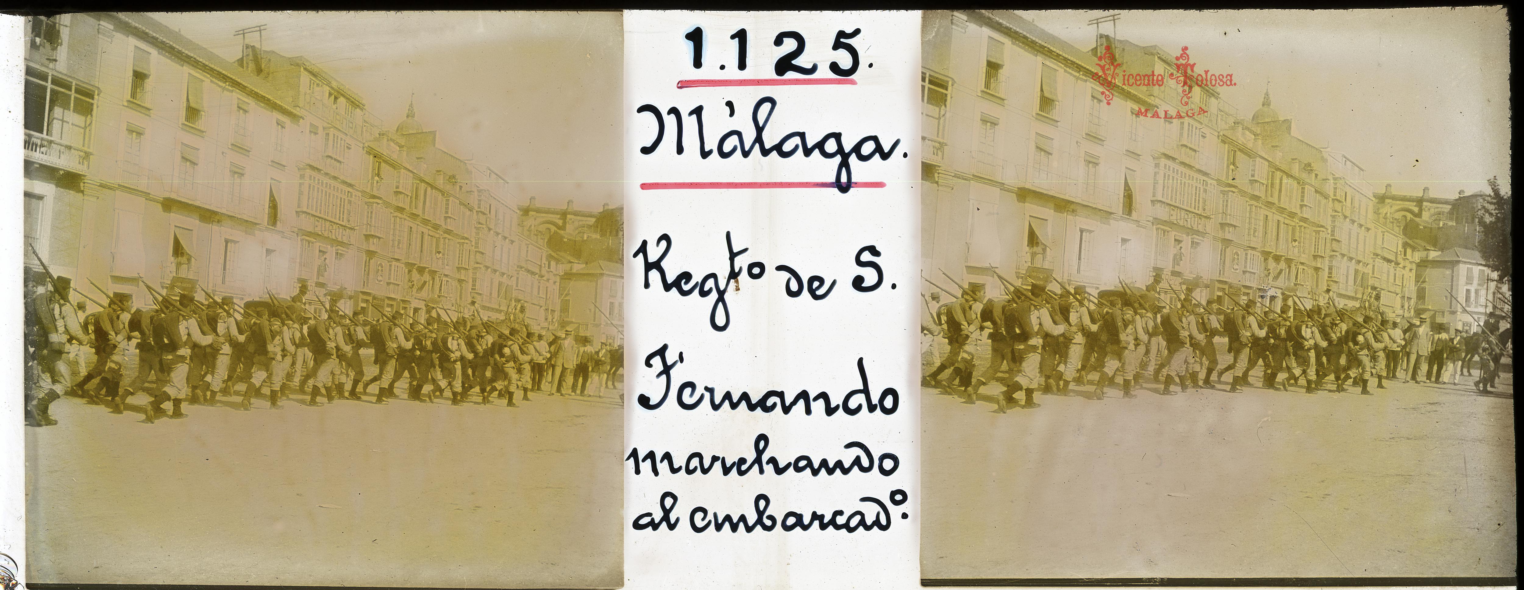 Malaga: Regimiento de S. Fernando marchando al embarcadero. 1910