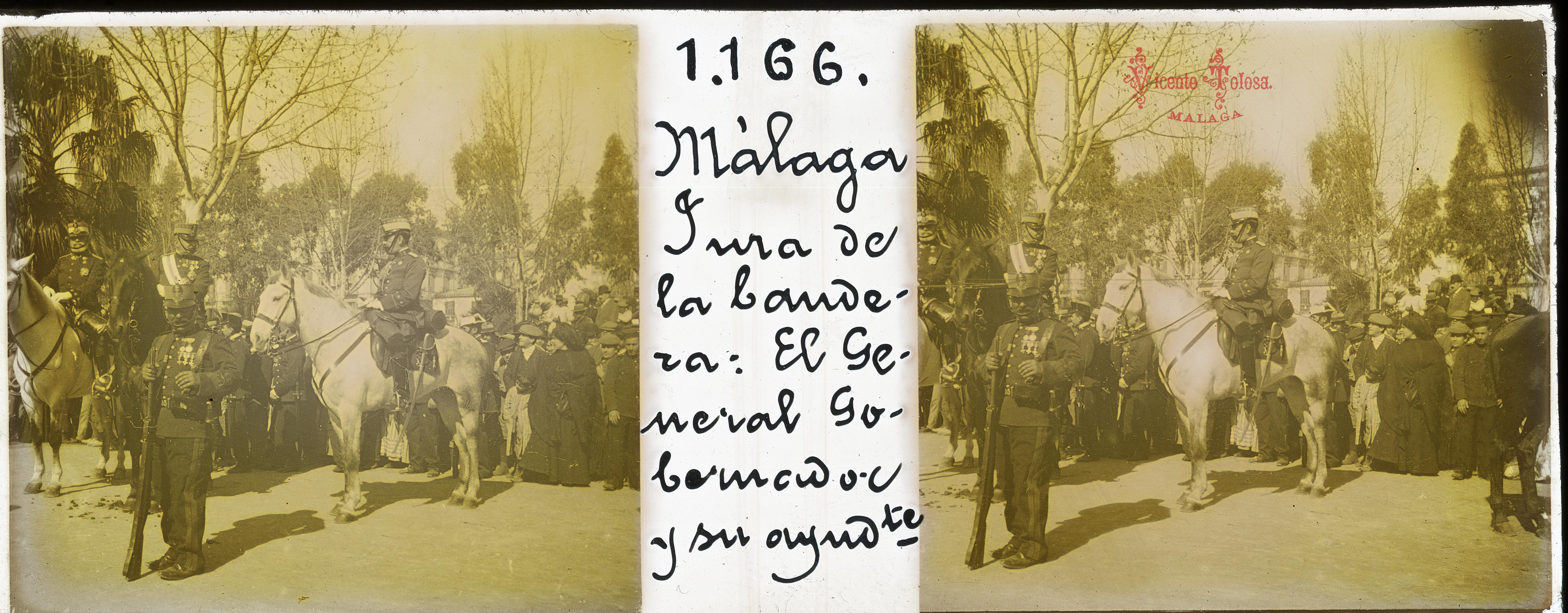 Malaga: Jura de la bandera: El General Gobernador y su ayudante. 1910